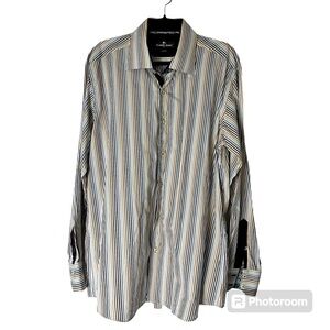 Claudio Lugli Striped Men’s Shirt Mens XXL Italy Cotton Paisley Accents Dressy
